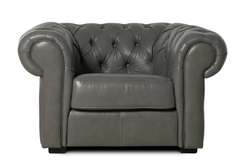 Kožené křeslo CHESTERFIELD, šedá (Rimini)