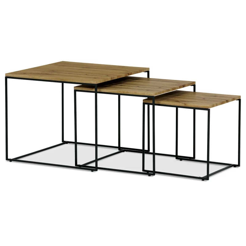 Sada 3 konferenčních stolů, MDF deska, dekor divoký dub, černý kov