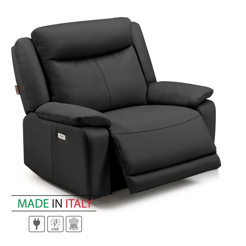 Kožené křeslo CONTINENTAL s elektrickou funkcí relax 1P, elektrické, černá (nero 308)