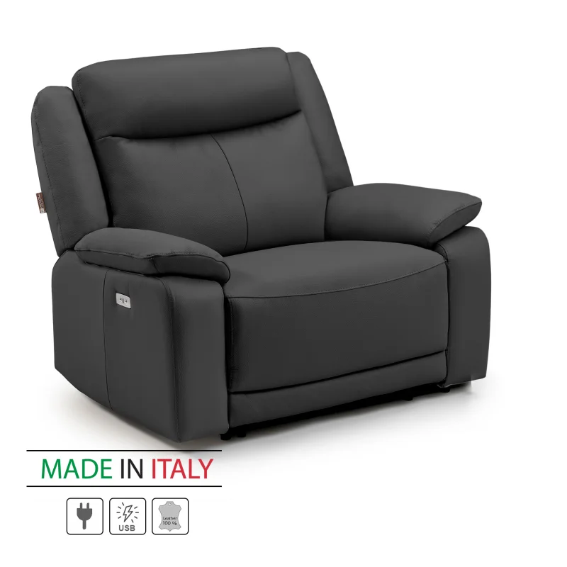 Kožené křeslo CONTINENTAL s elektrickou funkcí relax 1P, elektrické, černá (nero 308)