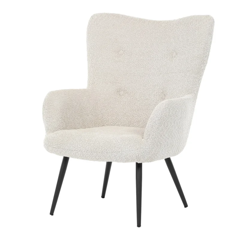 Křeslo "ušák", potah krémová látka, nohy černý kov