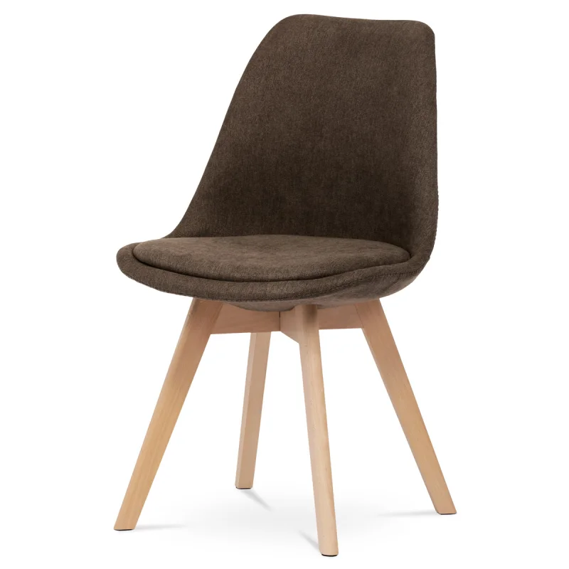 Židle jídelní, hnědá látka, nohy bukové dřevo
