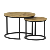 Stůl konferenční, set 2 ks, MDF deska, dekor divoký dub, kovová podnož, černý lak