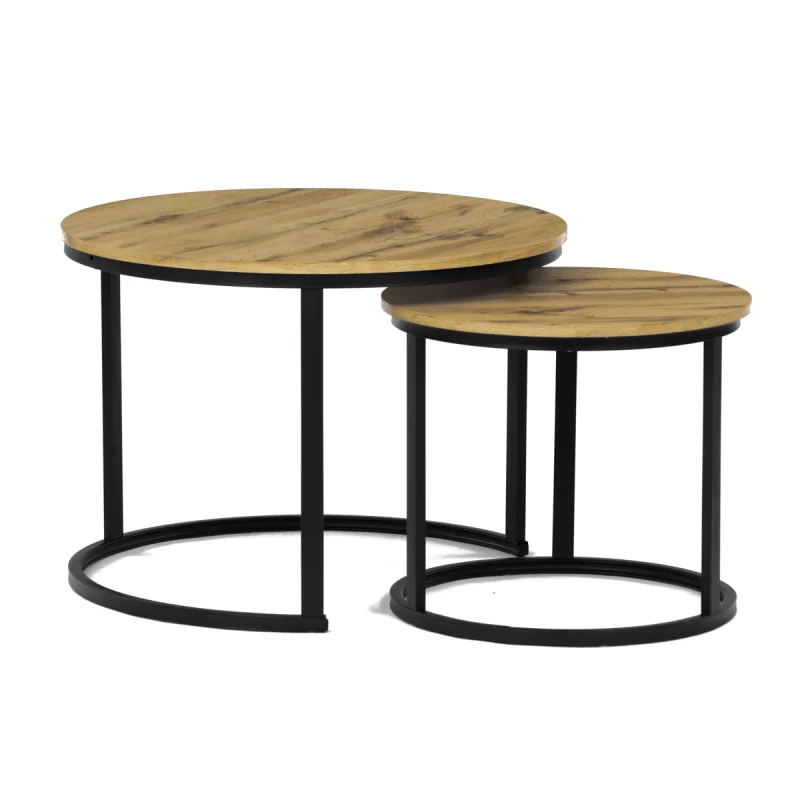 Stůl konferenční, set 2 ks, MDF deska, dekor divoký dub, kovová podnož, černý lak