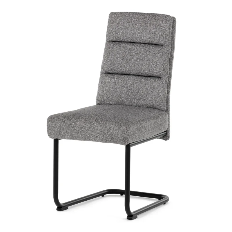 Židle jídelní, taštičkové pružiny v sedáku, madlo na opěráku, světle šedá látka, černý kov