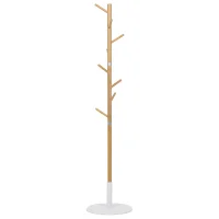 Věšák dřevěný stojanový, masiv bambus, bílá barva + přírodní odstín