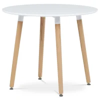 Stůl jídelní, 90x90x74 cm, MDF - bílý matný lak, kovová kostrukce, dřevěné nohy