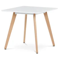 Jídelní stůl 80x80x75 cm, MDF, bílý matný lak, masiv buk