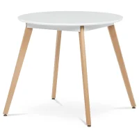 Stůl jídelní, 80x80x74 cm, MDF - bílý matný lak, kovová kostrukce, dřevěné nohy