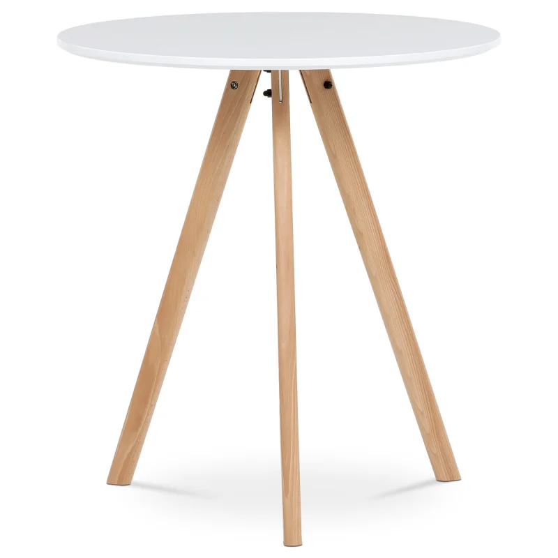 Jídelní stůl kulatý 70x70x73 cm, deska MDF bílý matný lak, nohy masiv buk,