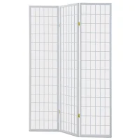 Paraván dřevěný 3 dílný, masiv smrk, bílá netkaná textilie, bílý matný lak