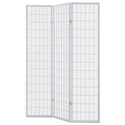 Paraván dřevěný 3 dílný, masiv smrk, bílá netkaná textilie, bílý matný lak