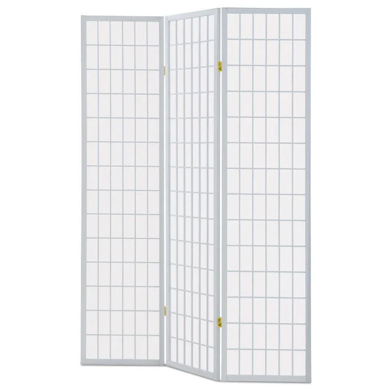 Paraván dřevěný 3 dílný, masiv smrk, bílá netkaná textilie, bílý matný lak