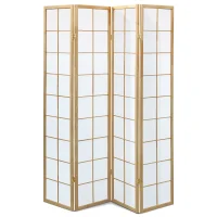 Paraván dřevěný 4 dílný, masiv smrk, bílá netkaná textilie, přírodní odstín