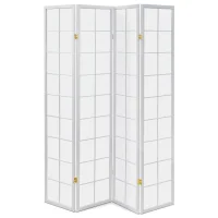 Paraván dřevěný 4 dílný, masiv smrk, bílá netkaná textilie, bílý matný lak