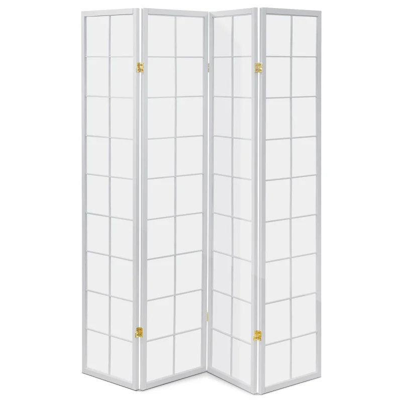 Paraván dřevěný 4 dílný, masiv smrk, bílá netkaná textilie, bílý matný lak