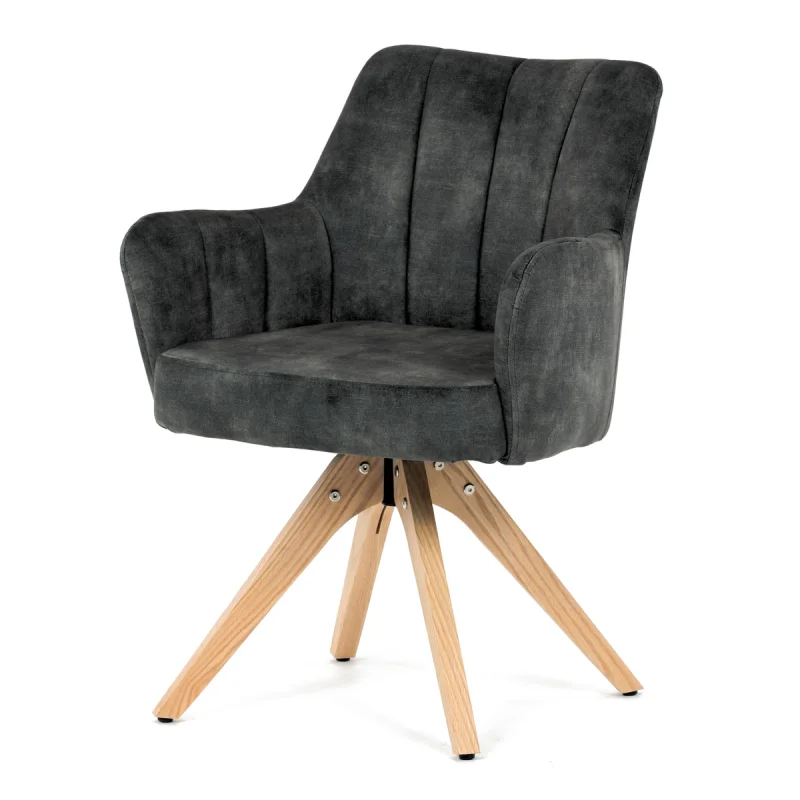 Židle jídelní, otočný mechanismus 360°, taštičkové pružiny v sedáku, tmavě zelená látka, noha masiv dub