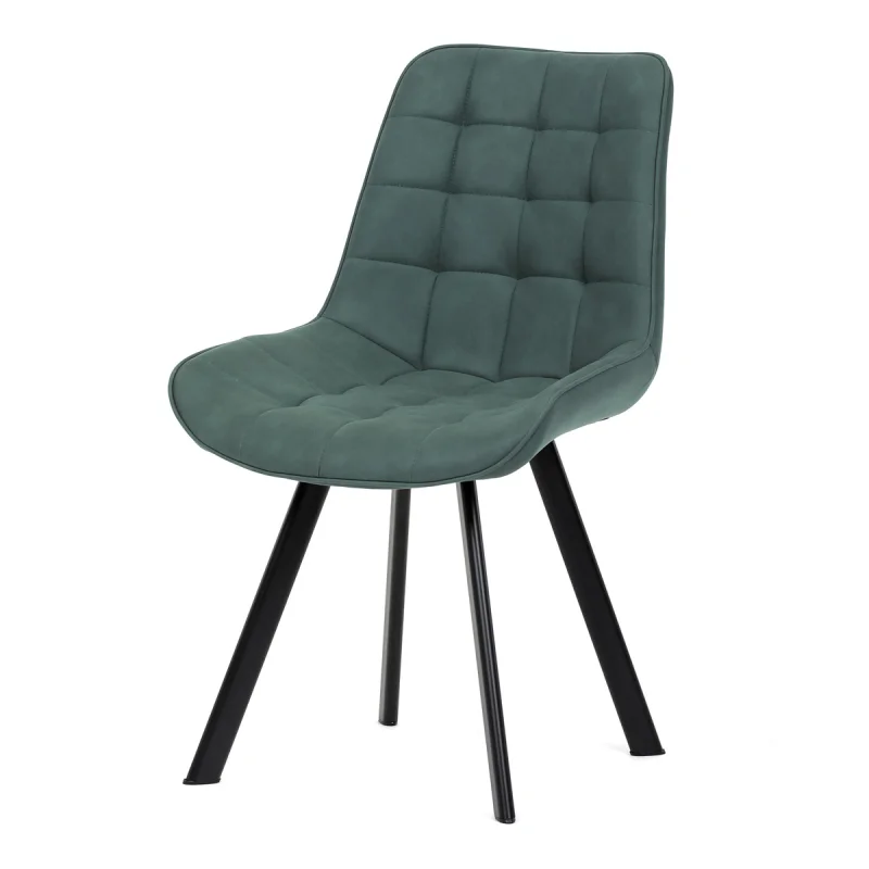 Židle jídelní, zelená látka v dekoru broušené kůže, černý kov