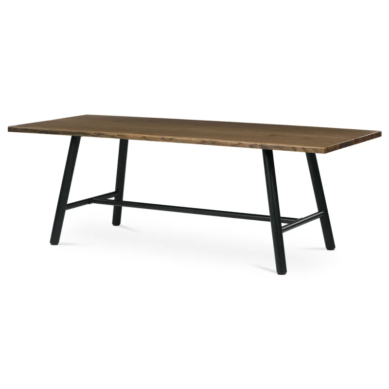 Stůl jídelní, 220x90cm, dýha, barva ořech, kovová černá noha