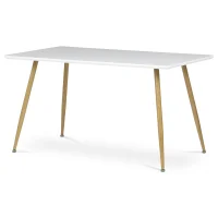 Stůl jídelní 140x80, MDF, bílá matná deska, kovové nohy v barvě dubu.