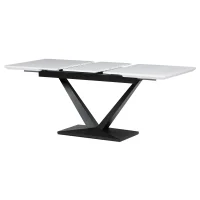 Stůl jídelní, 140+40x85, bílá matná MDF deska, černé kovové nohy.