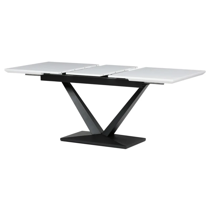 Stůl jídelní, 140+40x85, bílá matná MDF deska, černé kovové nohy.