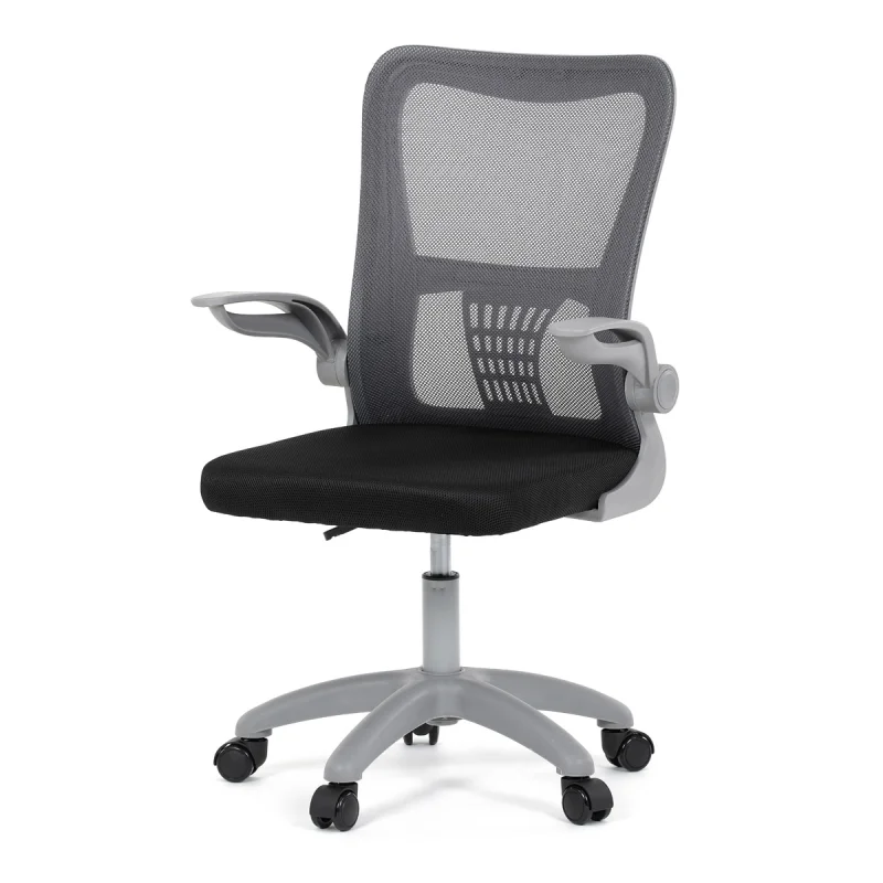 Kancelářská židle, tmavě šedá síťovina, šedý plast, kolečka na tvrdé podlahy