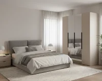 Moderní šatní skříň NICEA 180 se zrcadlem – Hlínová béžová