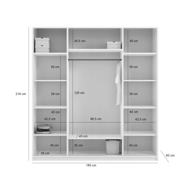 Moderní šatní skříň NICEA 180 se zrcadlem – Hlínová béžová
