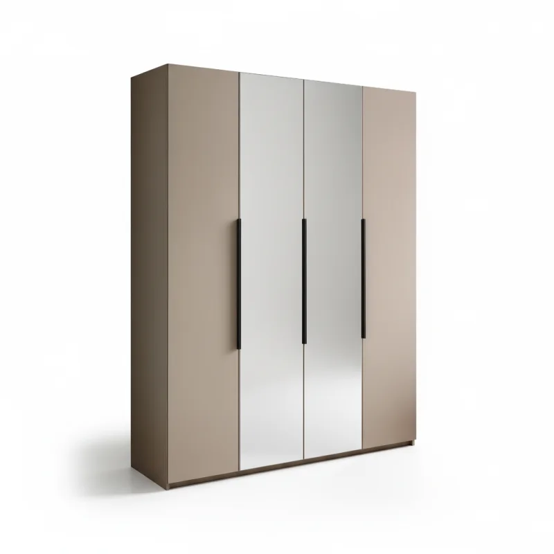 Moderní šatní skříň NICEA 180 se zrcadlem – Hlínová béžová