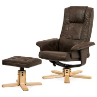 Polohovacie kreslo hnedé s taburetom látka vintage