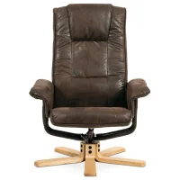 Polohovacie kreslo hnedé s taburetom látka vintage