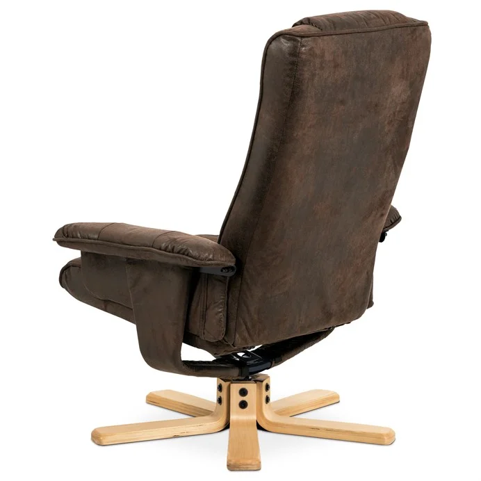 Polohovacie kreslo hnedé s taburetom látka vintage