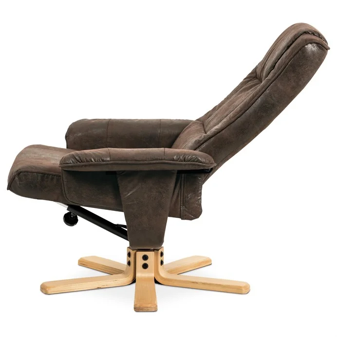 Polohovacie kreslo hnedé s taburetom látka vintage