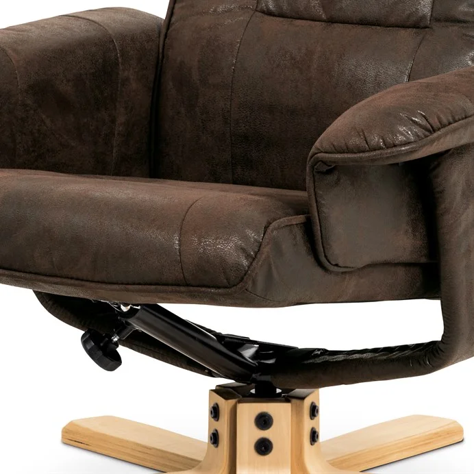 Polohovacie kreslo hnedé s taburetom látka vintage