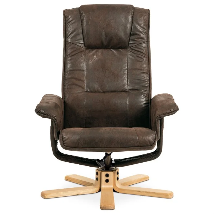 Polohovacie kreslo hnedé s taburetom látka vintage