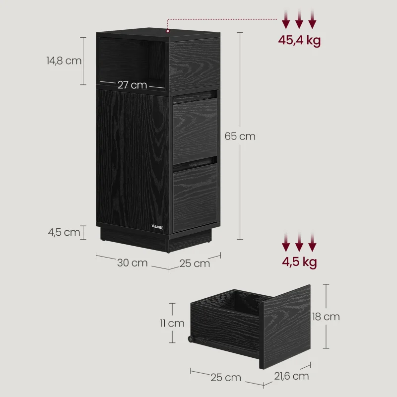 Úzky nočný stolík so zásuvkami