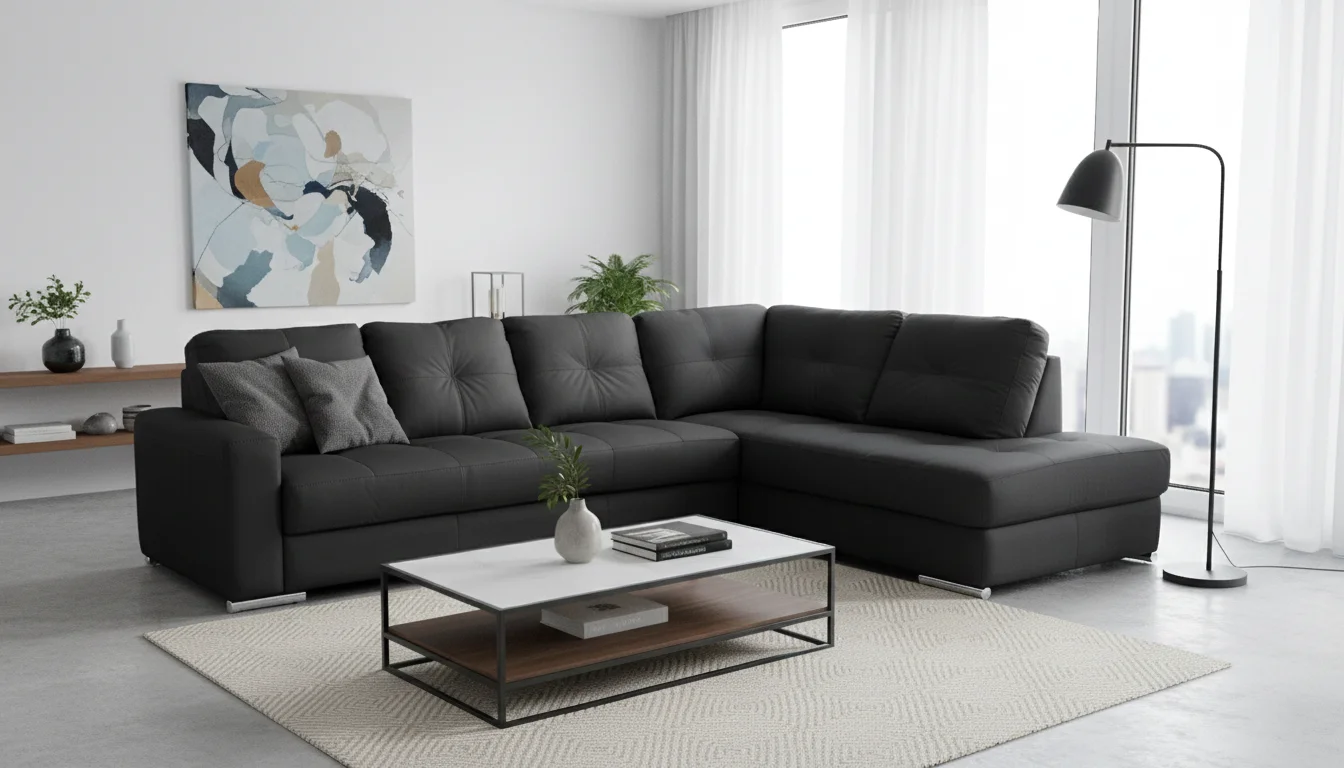 Kožená sedací souprava s rozkladem na každodenní spaní ALEXIE - rohová