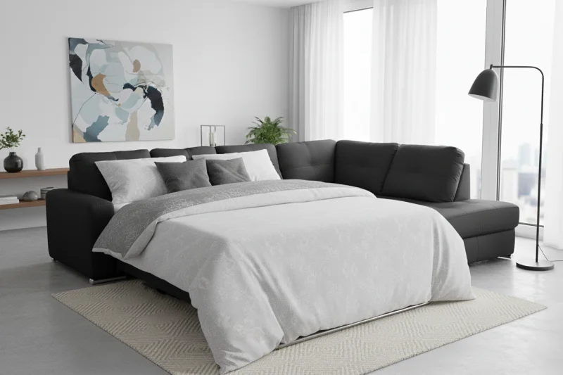 Kožená sedací souprava s rozkladem na každodenní spaní ALEXIE - rohová