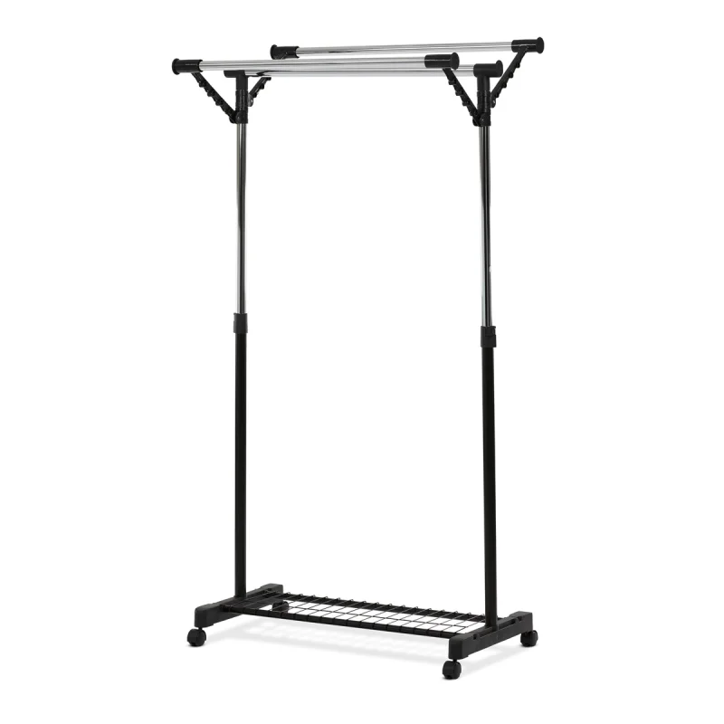 Stojan na šaty s výklopnými rameny, černá barva, kov / plast, chrom