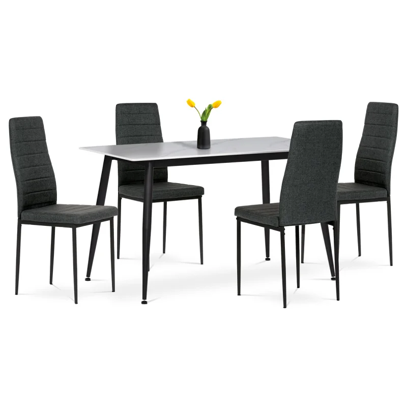 Jídelní set 1+4, rozměr stolu 130x70x76 cm, keramika, kov, stůl bílá+černá, židle černá