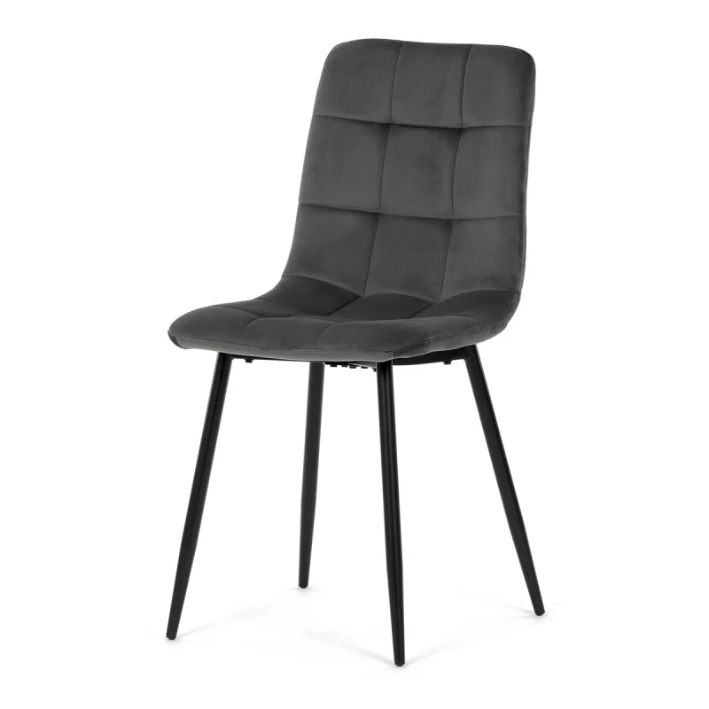 Židle jídelní, šedá sametová látka, nohy černý kov