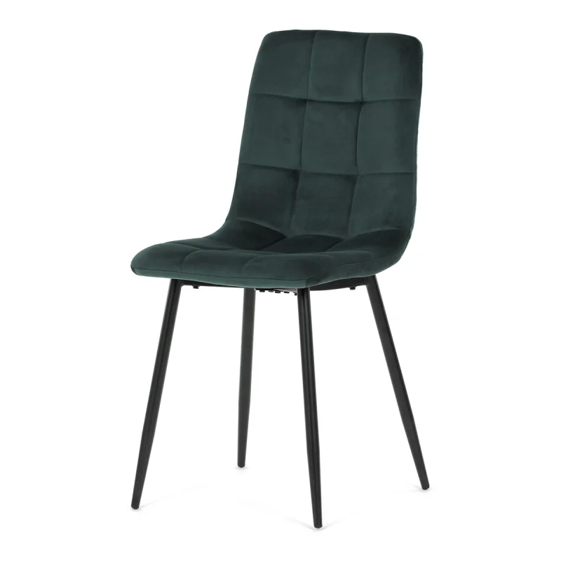 Židle jídelní, zelená sametová látka, nohy černý kov