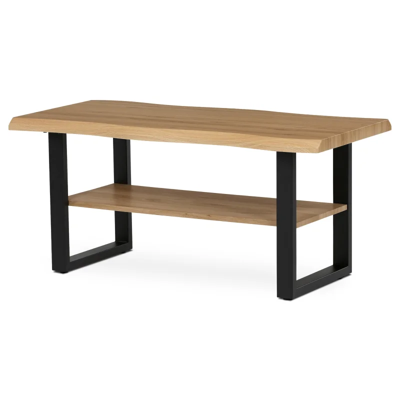 Stůl konferenční, 120x60x55 cm, MDF deska, dekor divoký dub, kov, police, černý lak