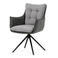 Židle jídelní, šedá látka, 360° vratný mechanismus, černý kov