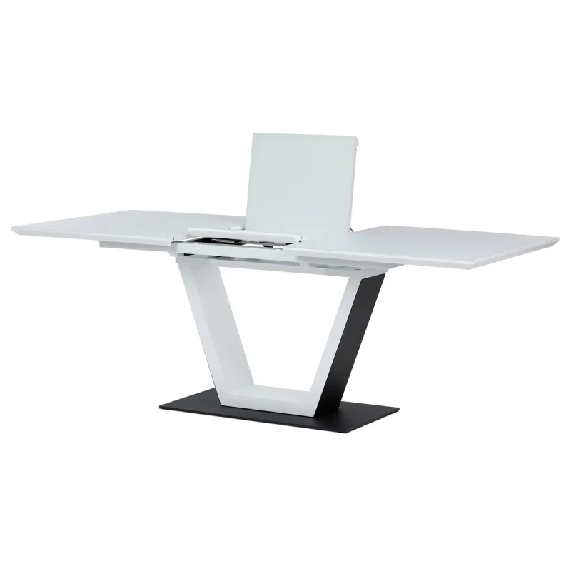 Stůl jídelní rozkládací, 160+50x90x77 cm, MDF, tvrzené sklo, bílá, černá