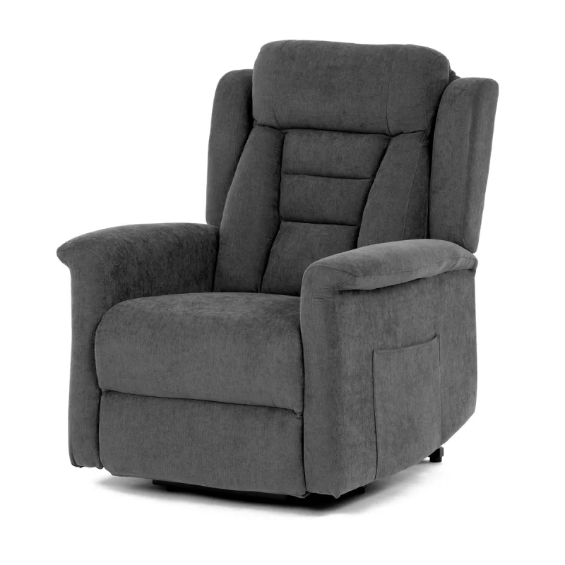 Relaxační křeslo s elektrickým ovládáním, pomoc při vstávání, potah šedá látka, 2 motory