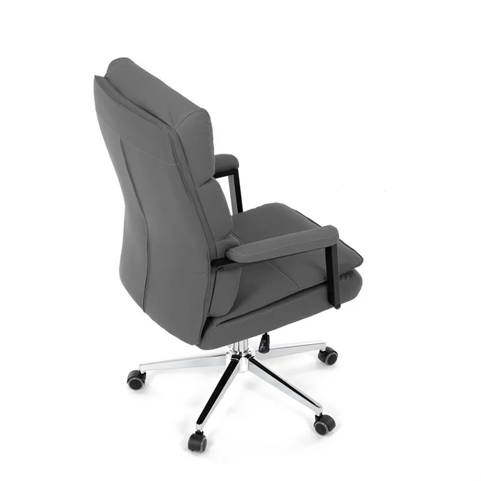 Židle kancelářská, šedá ekokůže, kříž kov chromový, houpací mechanismus, čalouněné područky