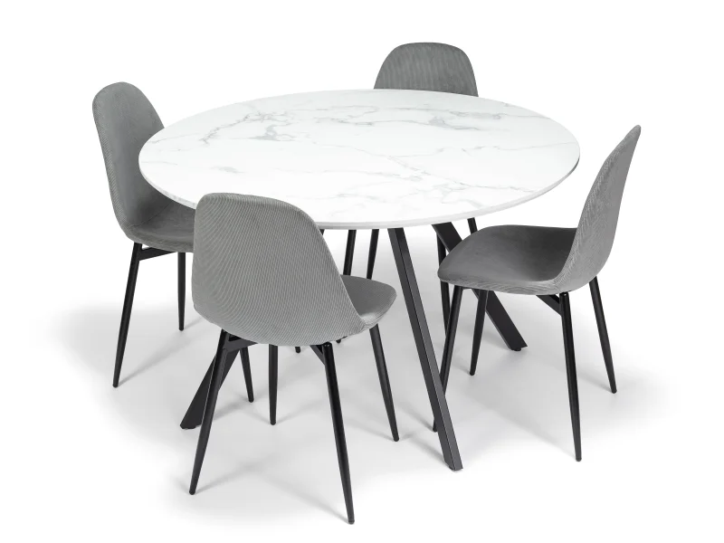 Jídelní stůl GYRUS 120 bílá + 4ks jídelní židle Marie šedá