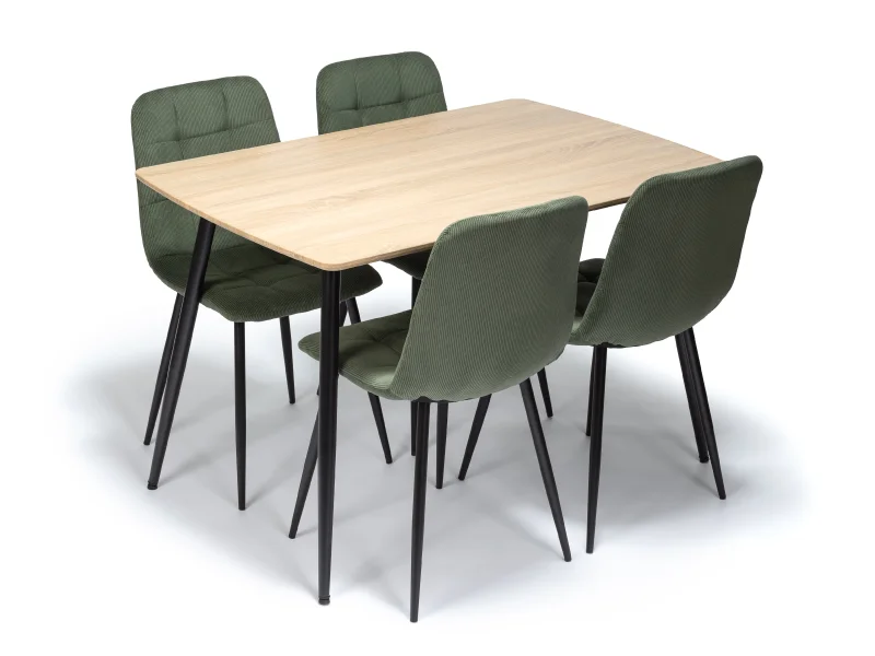 Jídelní stůl CERAMON 120 natural + 4 ks jídelní židle ARIA zelená